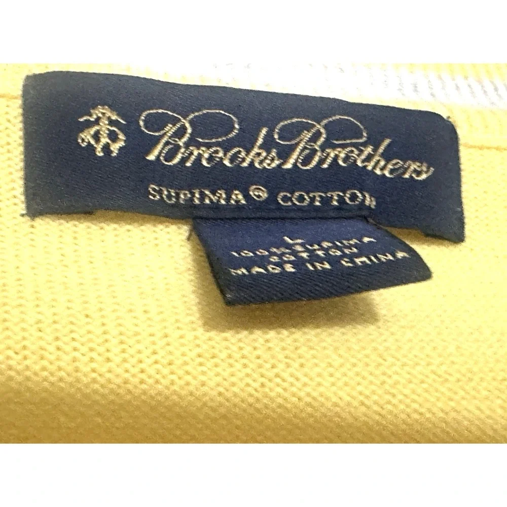 Men's Brooks Brothers Sweater Large V Neck Cotton Golf Pullover Yellow USA